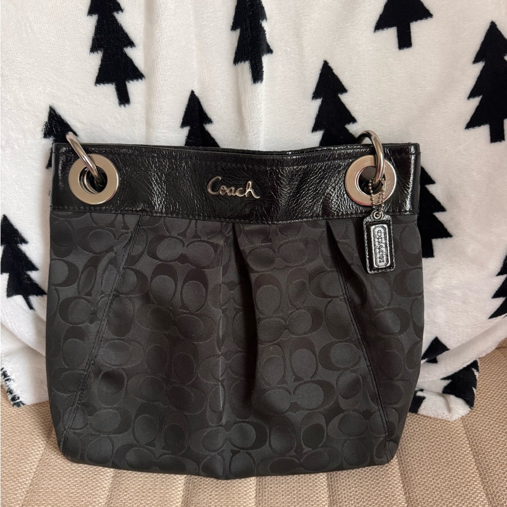Coach Black and Gray Signature Shoulder Bag